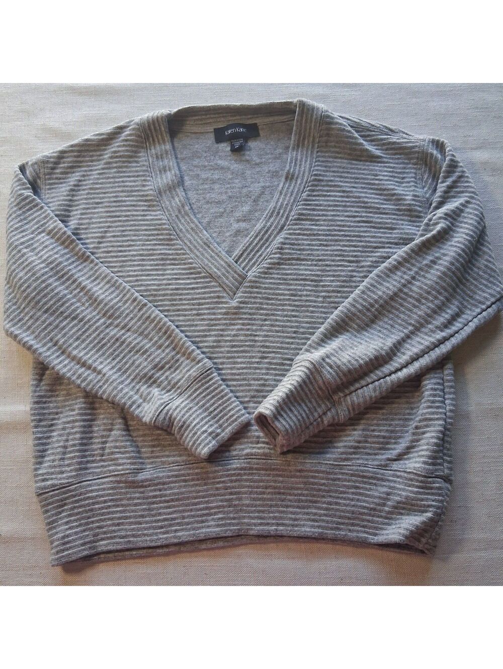 Karen Kane gray striped V-neck sweater XS